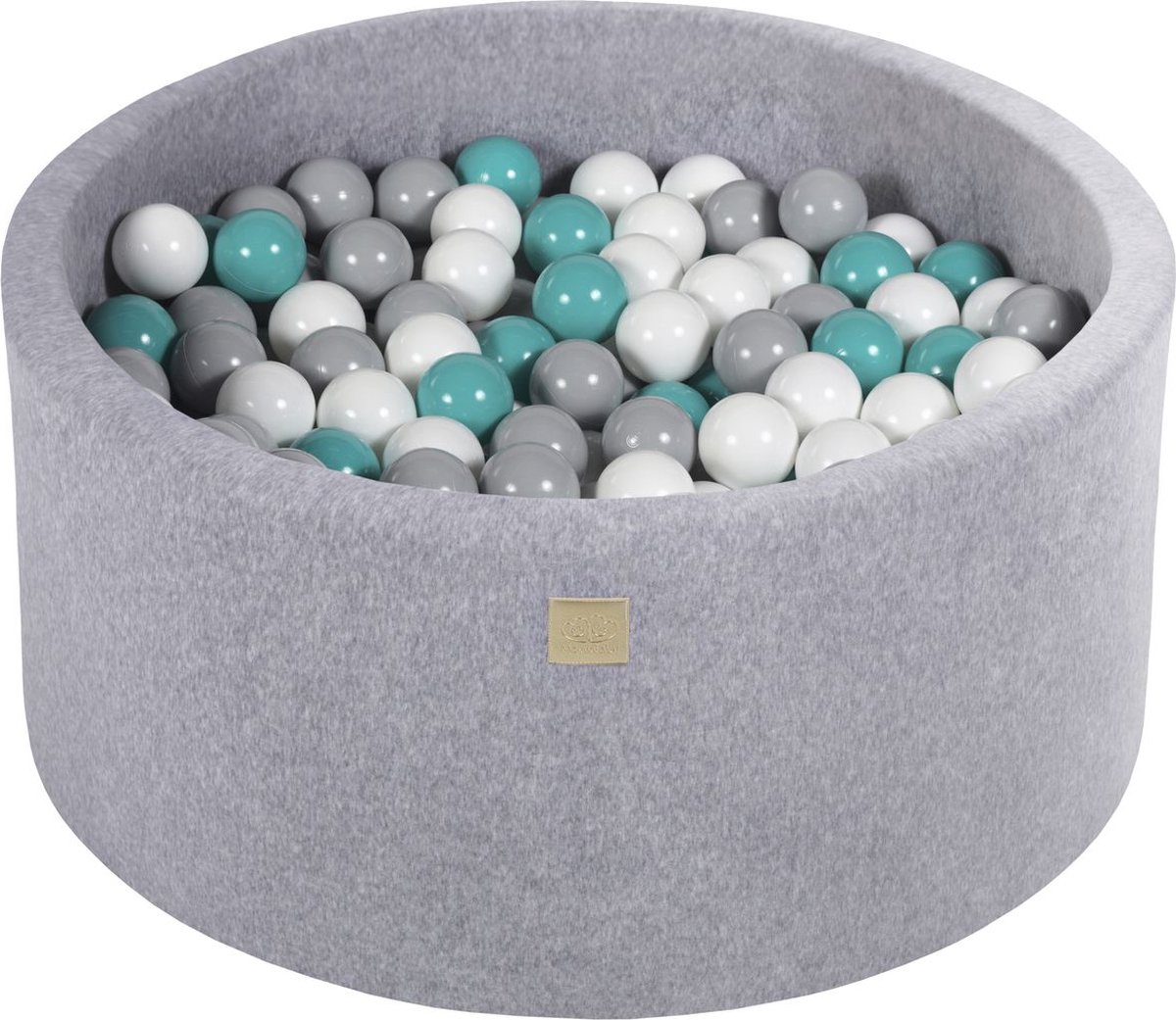 Ronde ballenbak VELVET 90x40 - Licht Grijs incl 300 ballen - Turquoise, Grijs, Wit | Ballenbakje.nl